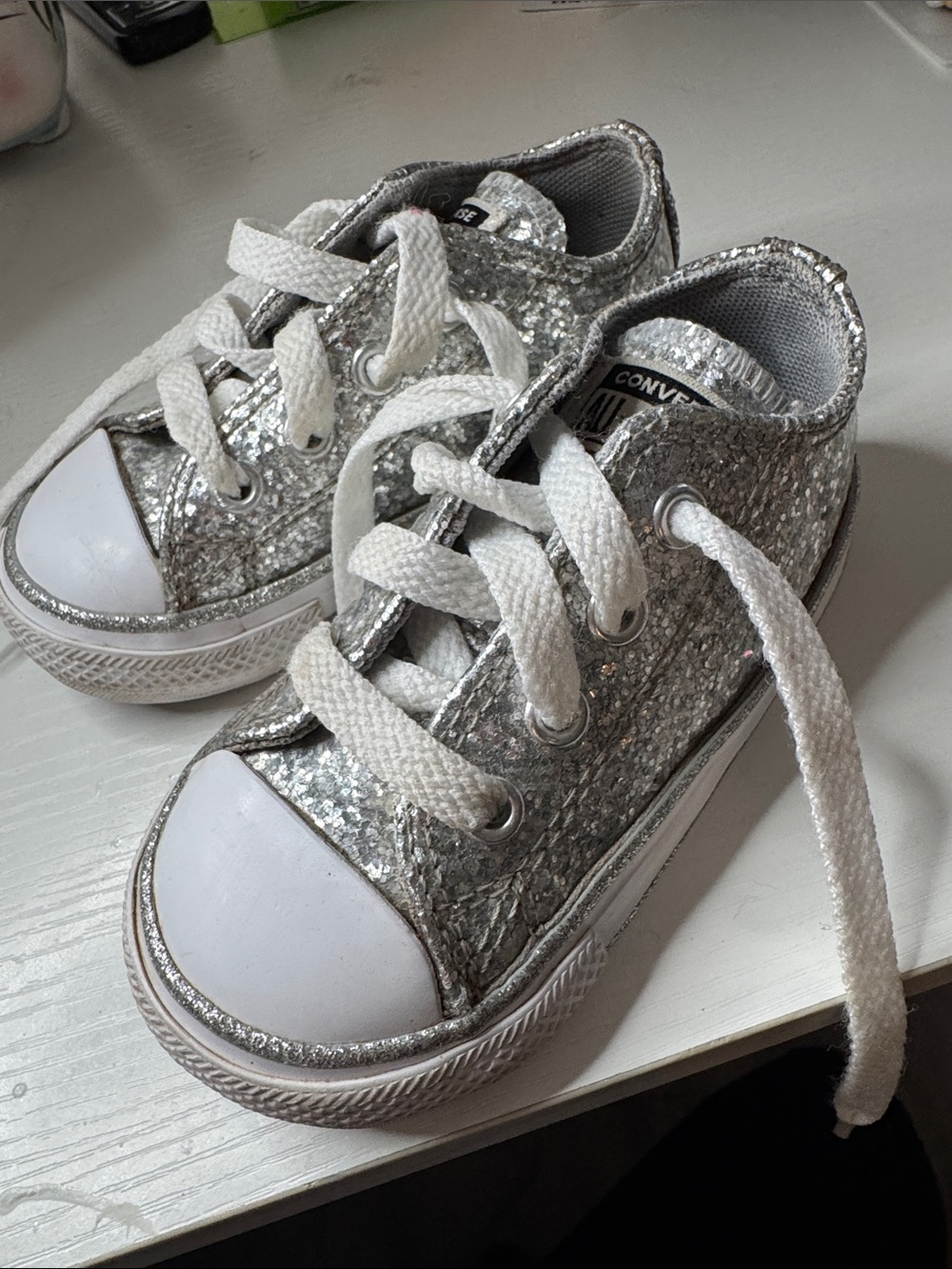 Converse Kids Silver Glitter Low-Top Sneakers with White Accents
